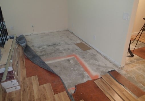 Flooring has been removed around where leak occurred