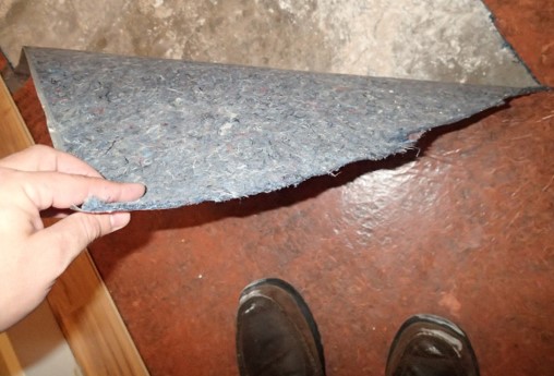 Strong musty odor from padding/vapor barrier when lifted off slab