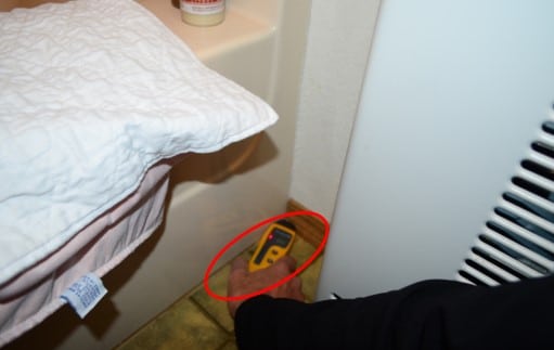 Small Patch of Moisture Near Corner of Tub