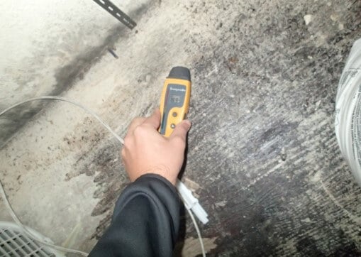 Subfloor and wall materials in closet are saturated