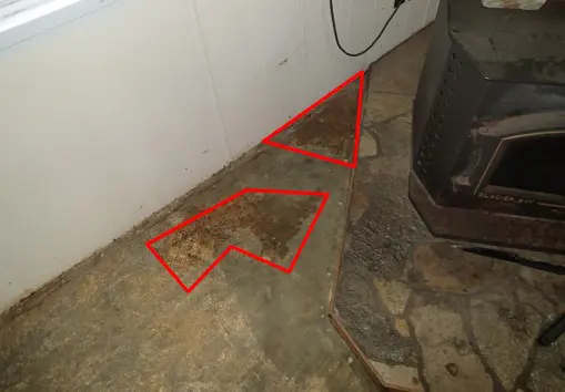 Areas of wet subfloor