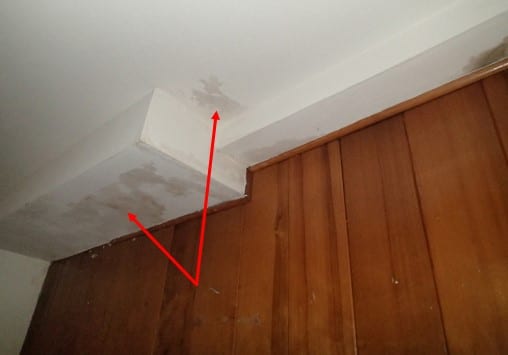 Water staining on basement family room ceiling