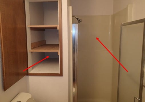 Shared wall with hall bath, no mold/moisture detected