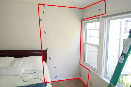 Section of affected drywall that should be removed to treat mold