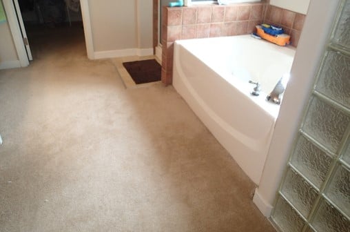 Consider removing all carpet from main portion of master bathroom to minimize future water damage to carpet and pad.
