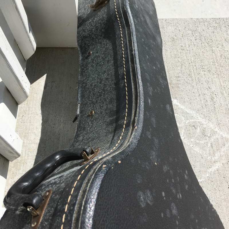 White mold growing on a guitar case. 