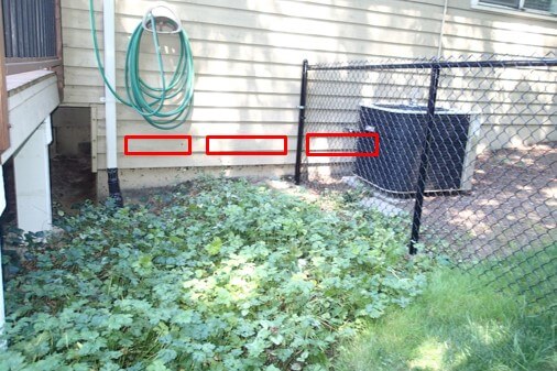 Maximize cross ventilation in the crawl space by adding three vents at this location.