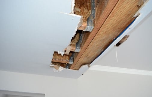 Section of moldy sheet rock removed on site.